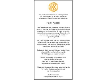 27 juli 2026, AD/Amersfoortse Courant: Rouwadvertentie Henk Keetell