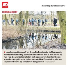 Wandelen voor Water 2017 Algemeen Dagblad 20 feb 2017